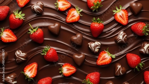 Delicious arrangement of strawberries and chocolate hearts for valentine's day design