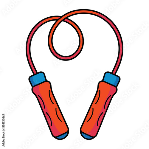 A jump rope with colorful handles, clean outline, transparent background.