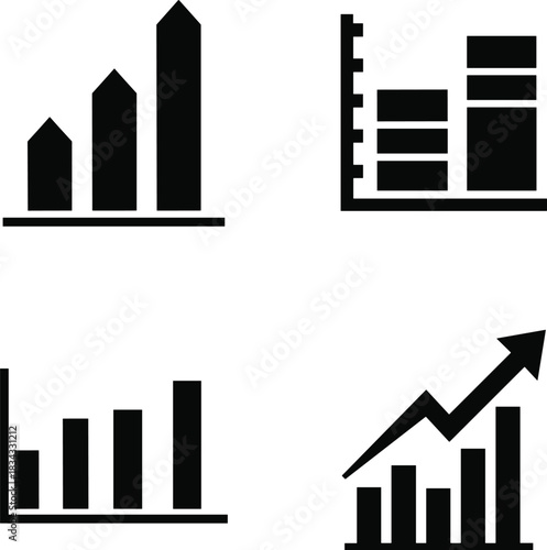 Set of stylized bar and line graph icons indicating growth and data