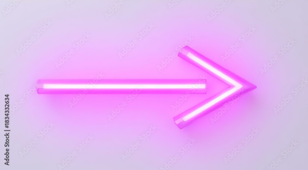 Obraz premium A bright, glowing purple neon arrow indicating a direction with a luminous effect on a transparent background for a stylish design, on a white background.