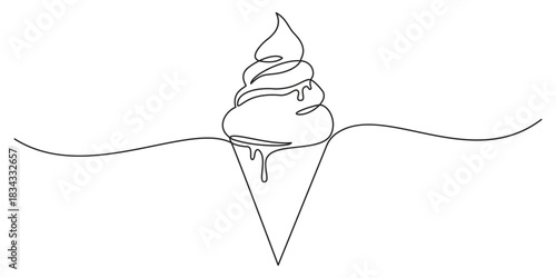 Continuous line drawing of ice cream with stick minimalist one line popsicle outline design. Hand drawn vector illustration