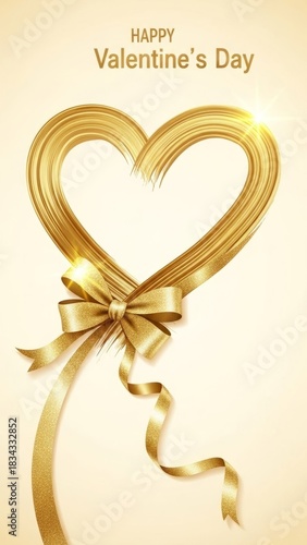 Golden heart with bow for valentine's day celebration and design
