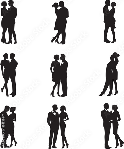 Lovely Couples Standing Silhouette set vector on white background