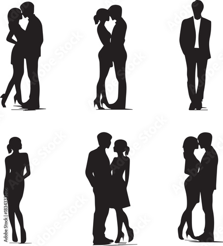 Lovely Couples Standing Silhouette set vector on white background