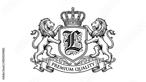 Elegant Heraldic Emblem with Lions Crown and Premium Quality Banner.