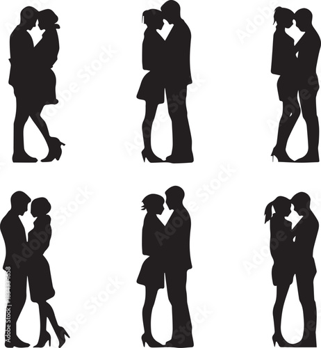 Lovely Couples Standing Silhouette set vector on white background