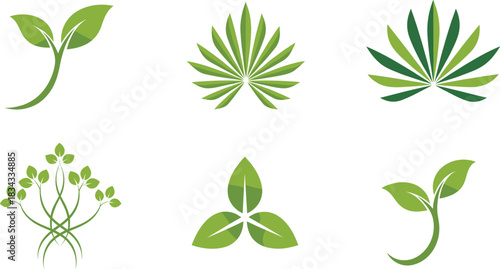 Modern Abstract Green Leaf and Plant Vector Logo Templates for Ecology, Nature, Growth, and Organic Wellness Branding and Corporate Identity Design