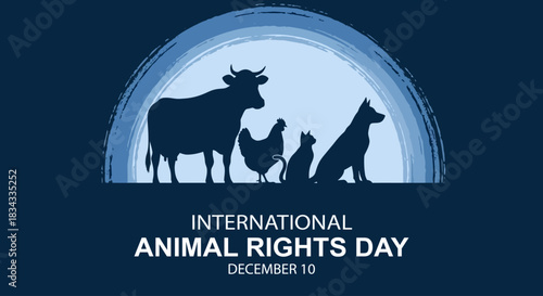 International Animal Rights Day Vector Cow Chicken Cat Dog and Farm Animals