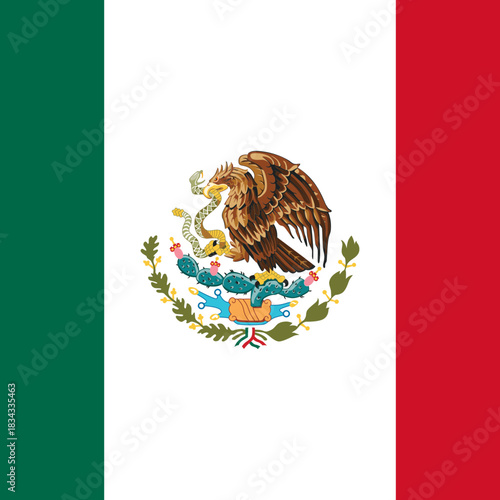 Official rectangular flag of Mexico with emblem