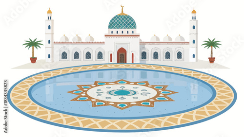 Circular Fountain Floor Mosaic Design Vector Art