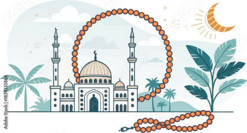 Circular Tasbih Bead Motif Design Vector Art