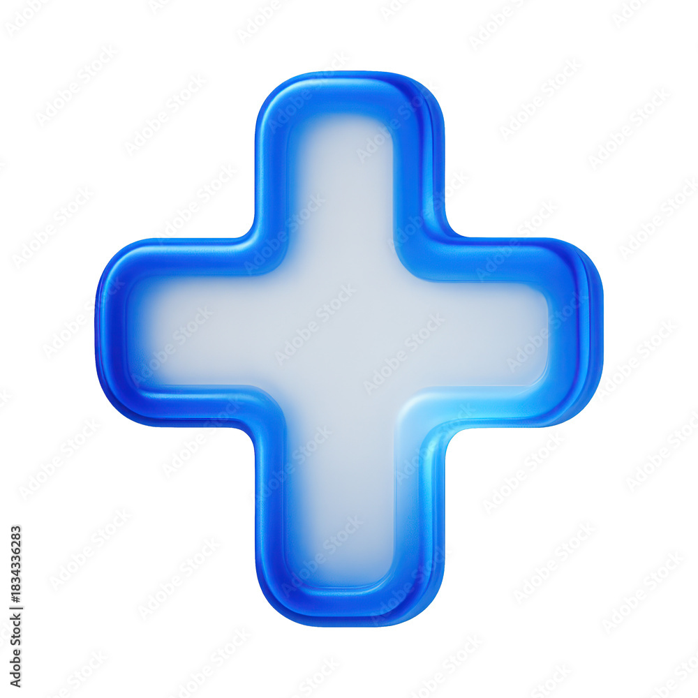 Fototapeta premium PNG Glossy blue 3D plus sign