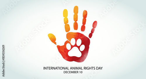 International Animal Rights Day Watercolor Handprint Paw December 10