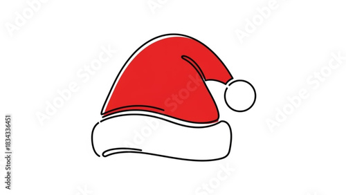 Festive Santa hat art for holiday cheer, modern minimalist line design brings Christmas spirit, perfect for winter greetings and seasonal promotions
