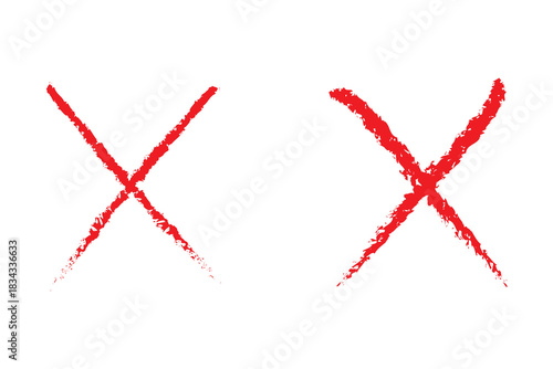 Hand drawn paint brush red cross mark vector illustration. Grunge bold red x sign. Red cross marker icon.