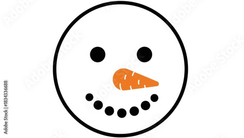 Festive snowman face with carrot nose smiling for the holidays, perfect for winter greetings, seasonal promotions, and joyful Christmas designs, originally vector