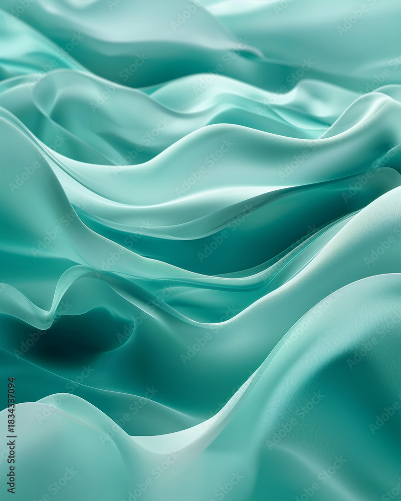 Obraz premium Turquoise Layered Silk-Like Abstract Wave Background