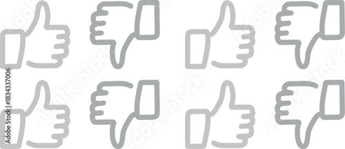 Minimal Thumbs Up and Thumbs Down Vector Icons Showing Like and Dislike Symbols in Simple Flat Style for User Feedback, Rating Systems, and Social Media UI Design