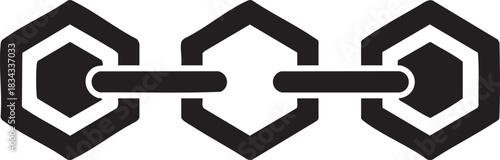 Blockchain Hexagonal Chain Silhouettes isolated on white background