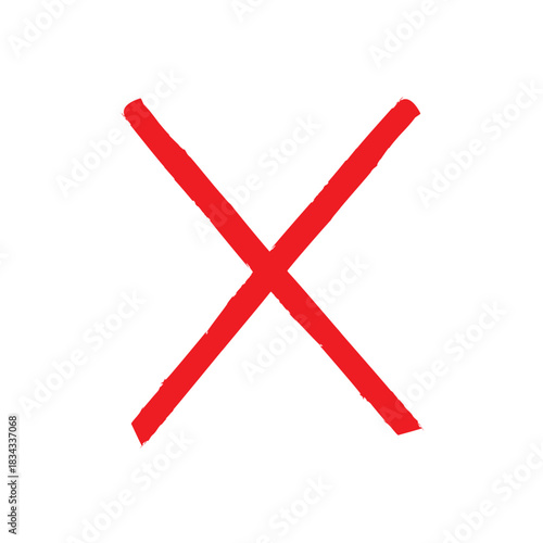Red cross sign. Red Letter X made with ink. Grunge letter X. Cross design element to cancel, reject and refuse something.