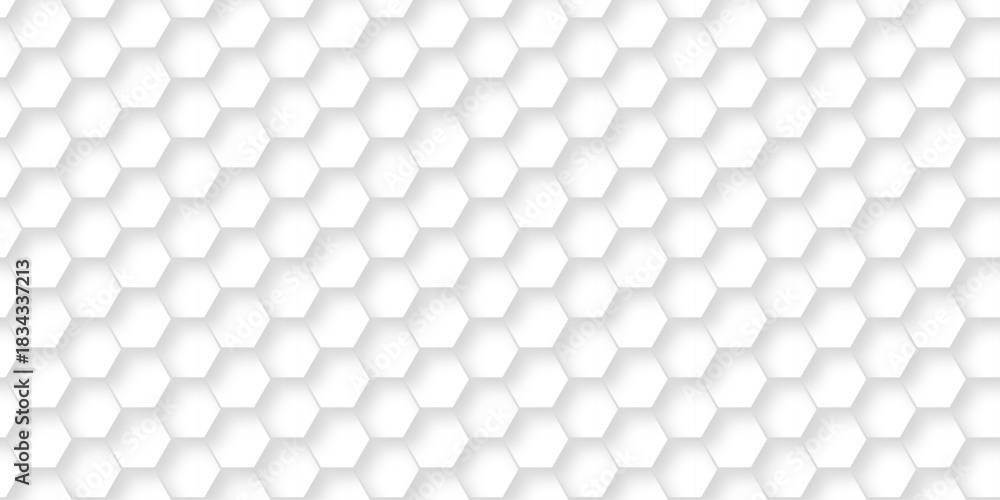 Naklejka premium Abstract paper hexagon geometric creative mosaic. white hexagon technology. vector grid honeycomb soccer hexagonal cell structure tile mess. emboss bee background.