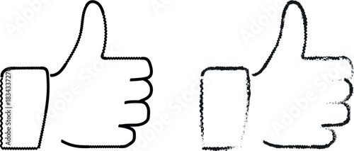Detailed Hand Gesture Approval and Disapproval Icons Including Thumbs Up and Thumbs Down Vector Art for Brush outline Website Ratings, Social Media Engagement, and Interactive Interface Buttons