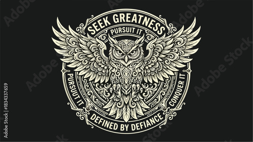 Intricate Owl Illustration with Inspirational Text and Defiance.