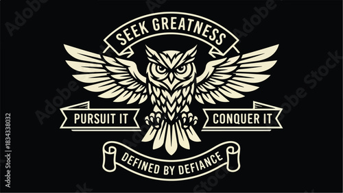 Owl with Wings and Motivational Quotes on Black Background.