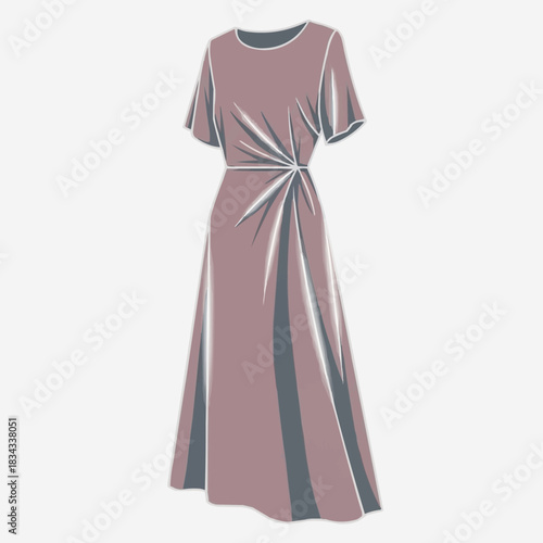 Elegant Dusty Rose Midi Dress with Twisted Waist Detail.