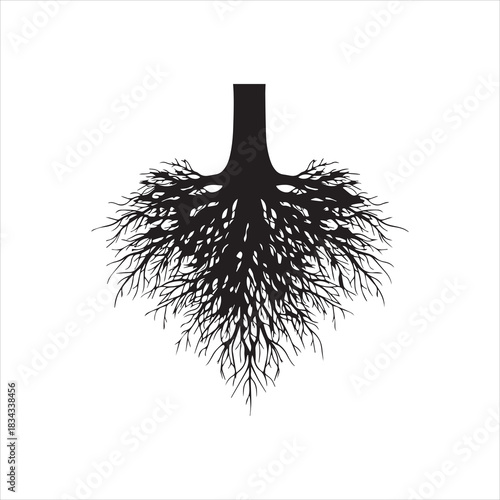  Illustration abstract tree with roots black silhouette vector