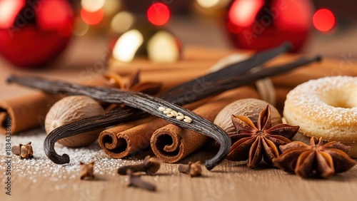 Close-up of Christmas Spices and Vanilla Bean with Seeds
