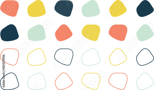 Vibrant Organic Amoeba Blob Shapes – Abstract, Colorful, Irregular Doodle Drop Forms for Contemporary Vector Illustrations and Modern Graphic Banners on a Clean White Background