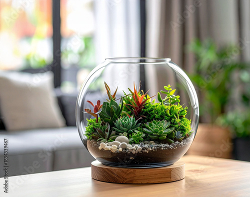 terrarium en verre sur la table du salon