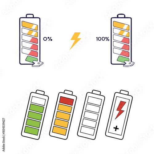Colorful Battery Level Icons — Power Charge Indicator Vector Set