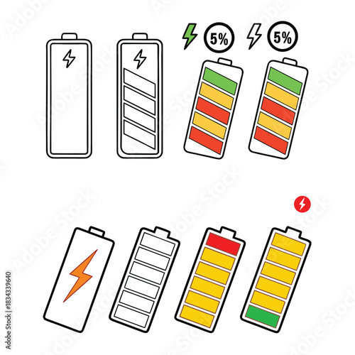 Colorful Battery Level Icons — Power Charge Indicator Vector Set