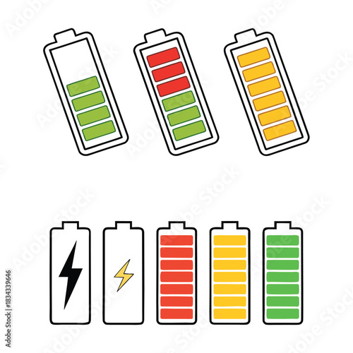 Colorful Battery Level Icons — Power Charge Indicator Vector Set