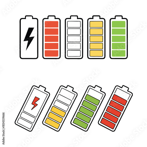 Colorful Battery Level Icons — Power Charge Indicator Vector Set