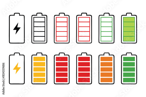 Colorful Battery Level Icons — Power Charge Indicator Vector Set