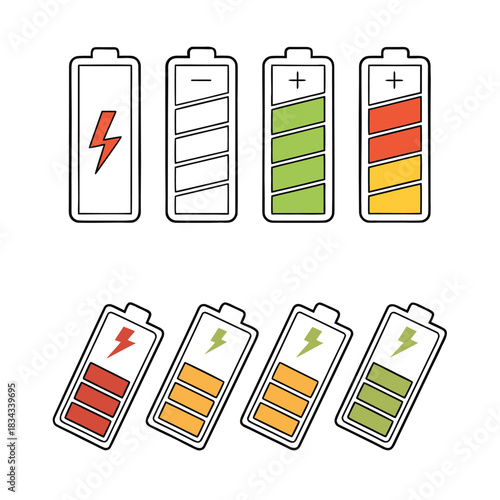 Colorful Battery Level Icons — Power Charge Indicator Vector Set