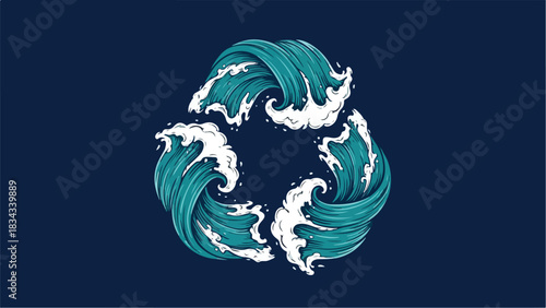 Ocean Wave Recycling Symbol: Environmental Conservation Concept.