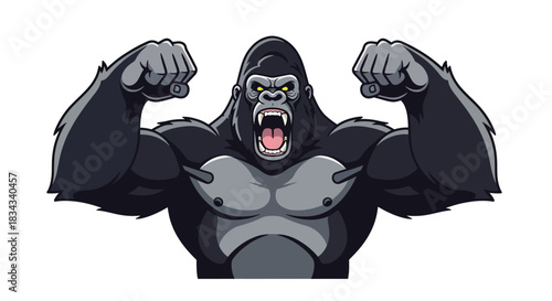 Strong Gorilla Flexing Muscles Vector Illustration on White Background
