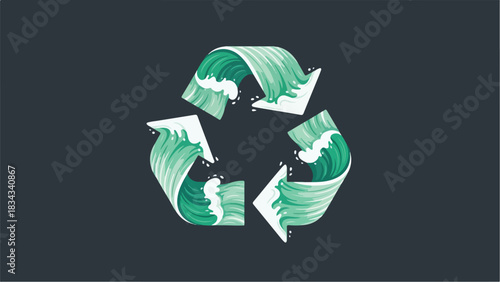 Recycling symbol with ocean waves representing environmental protection.