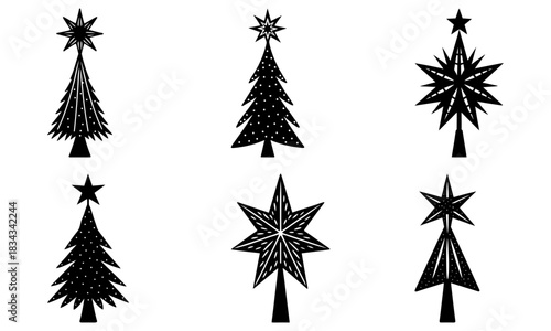 Festive Christmas trees collection, handcrafted holiday designs, perfect for seasonal greetings and winter celebrations, originally a scalable vector graphic