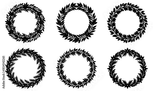 Elegant collection of six distinct floral wreaths, perfect for wedding invitations, branding, or delicate designs. Beautiful botanical circle elements.