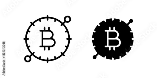 Bitcoin Coin outline and pictogram Icon for Cryptocurrency, Finance, and Digital Currency Design,  bitcoin, crypto, cryptocurrency, and coin.