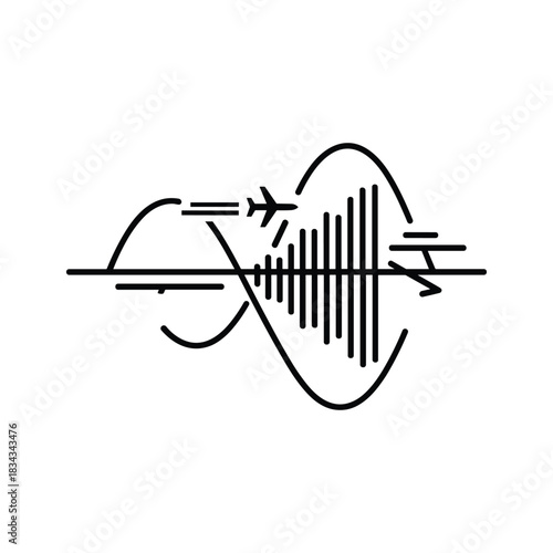 Abstract Airplane Over Sound Wave and Frequency Equalizer Bars Icon