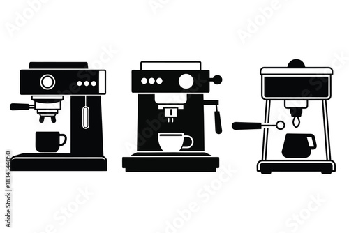 Portafilter Coffee Machine Icon set Silhouette – Barista Equipment Vector