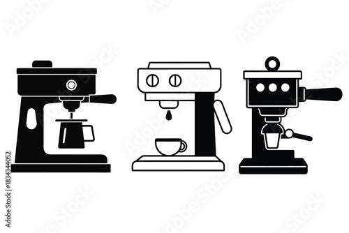 Portafilter Coffee Machine Icon set Silhouette – Barista Equipment Vector