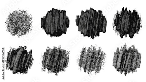 Set of eight charcoal pencil sketch texture strokes
