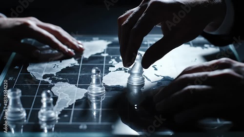Global strategy planning using chessboard and world map for geopolitics